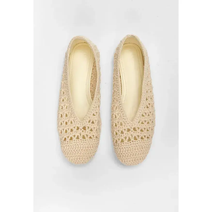 JUST FAB Women's Crochet Ballet Flats, Knit Slip On Summer Shoes, Lightweight Cotton Fabric Casual Flats with Round Toe
