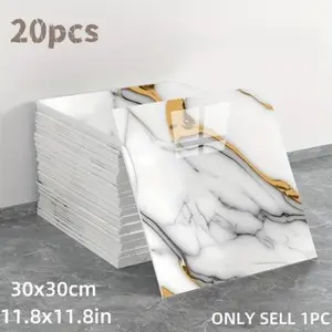 20pcs Marble Pattern Self-Adhesive Decorative Wallpaper, Foam Brick Style, Removable Wall Paper for Kitchen and Bathroom Decor, Interior Design, Moisture Proof, Peel and Stick