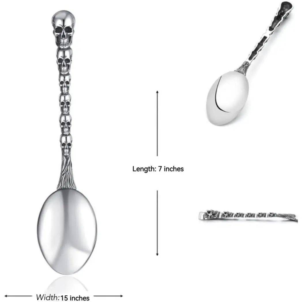 Women's Skull-Print Stainless Steel Cutlery Set - Modern Flatware Tableware, Gift-Ready for Halloween (Silver)