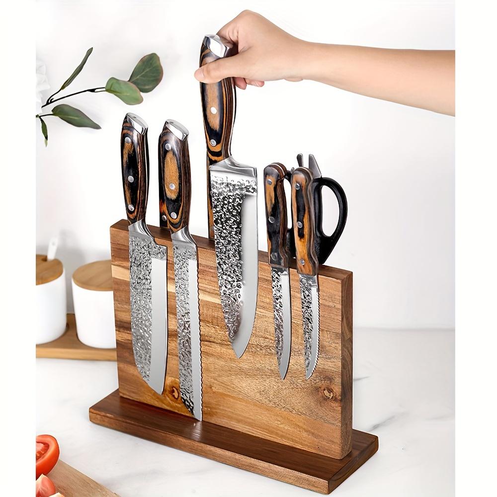 SUNDAY MIRTH Magnetic Knife Block Holder Rack, Wooden Knife Storage Rack, Multifunctional Storage Knife Holder, Kitchen Accessories, Kitchenware