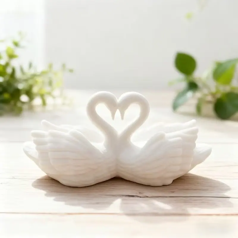3D Printed Swan Decorative Figurine, Romantic Couple Swan Sculpture, Heart Neck Design, Valentine's Day Gift, Home Desktop Decoration