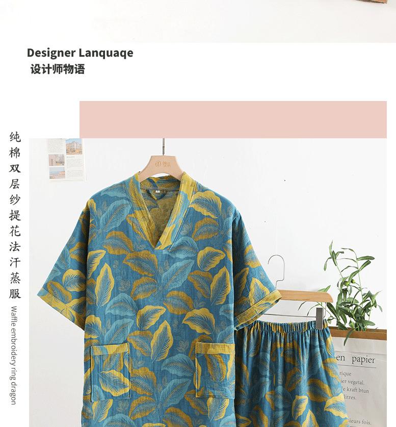 Cross-border pure cotton double-layer gauze jacquard sauna suit, massage sauna suit, couple's bathrobe, hotel bathrobe, therapy clothing wholesale