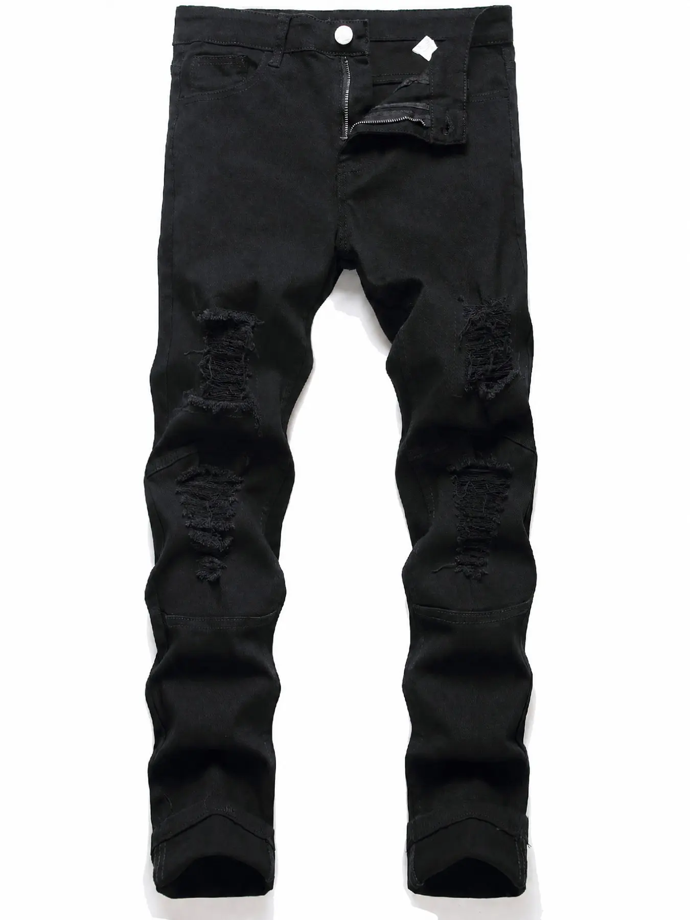 Men's Slim-Fit Ripped Jeans, Washed Comfortable All-Day Wear, Casual Workwear, Perfect Fit Skinny Long Pants, Button Fly Closure