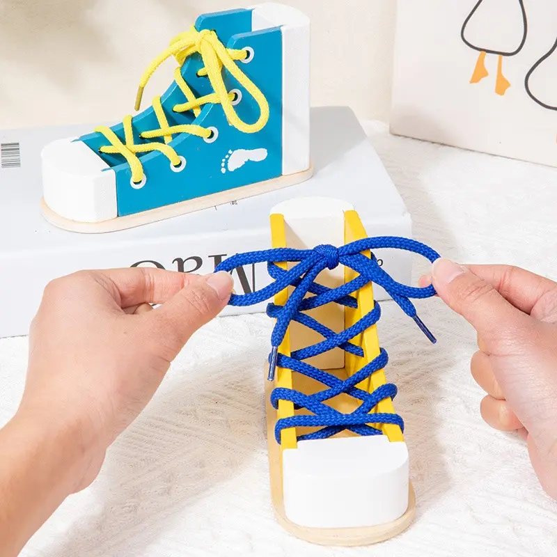 Wooden Shoe Lacing Toy, Educational Craft Kit for Kids, Creative DIY Project, Perfect Gift for Children, Enhances Fine Motor Skills