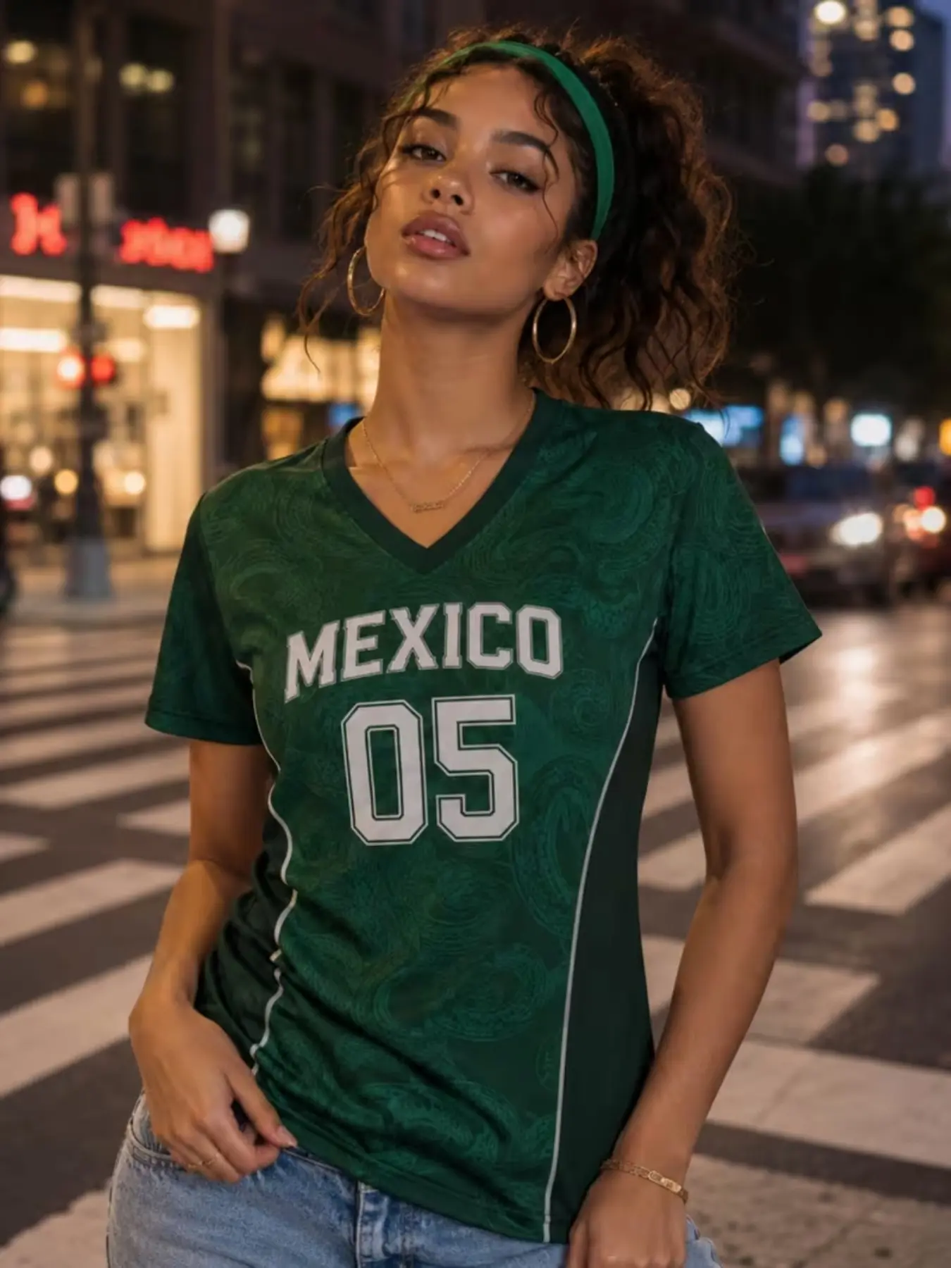 Mexico Women's Fan Jersey, Soccer Jersey, Casual Sports Jersey, Mexico 21 Number Print Short Sleeve T-Shirt, Stretchy Fan Wear, Ideal for Training, Matches, Daily Use
