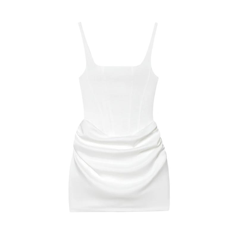 Aria Muse French Style Women Ruched Short Dress Fashion Summer Party Evening Gown Spaghetti Strap Bodycon Sexy Bandage Corset Mini Dress