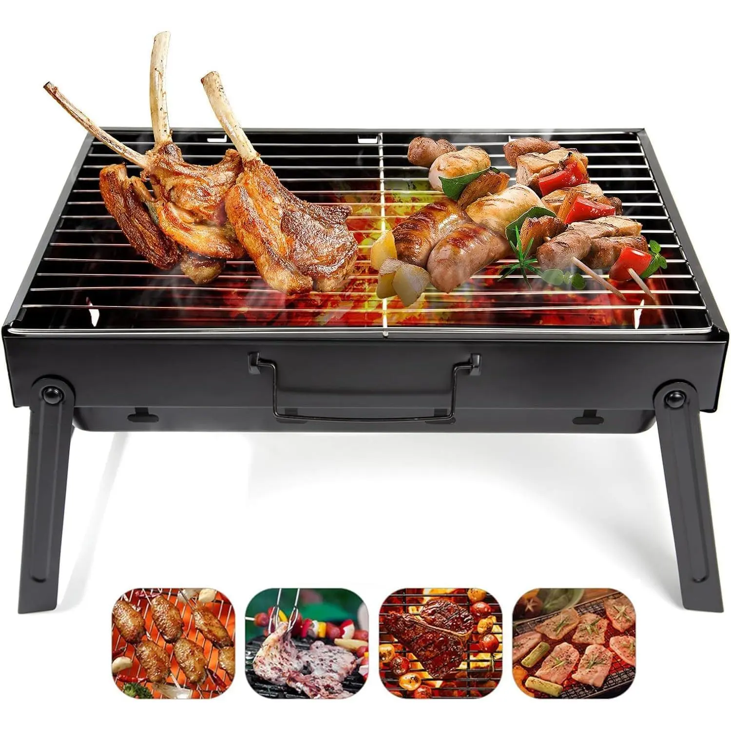 Folding Portable Barbecue Charcoal Grill, Barbecue Desk Tabletop Outdoor Stainless Steel Smoker BBQ for Outdoor Cooking Camping Picnics Beach