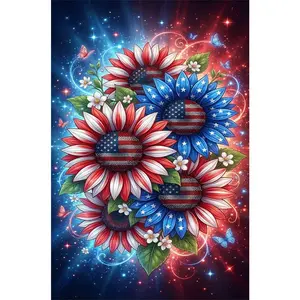 5D Diamond Painting Kit with Tools Unframed DIY Rhinestone Art Sunflower Design American Flag Pattern for Home Wall Decor Living Room Bedroom Decoration Craft Gift for Adults Kids