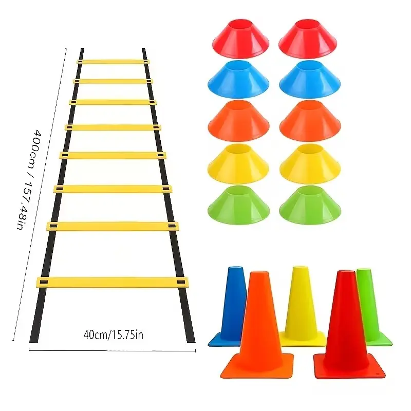 Agility Training Set Includes Agility Ladder, Soccer Cones, Mini Discs, Ideal for Football and Basketball Speed Fitness Equipment