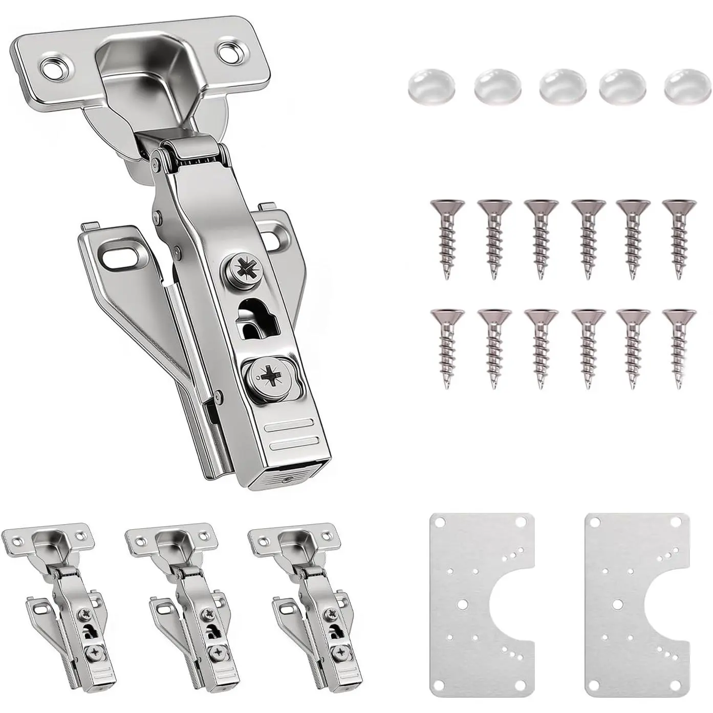 Cabinet Hinges - 4 Pack Soft Close Kitchen Cabinet Hinges for 1/2 Inch Overlay Cabinet,  Frame Concealed 105  Hinges with Cabinet Bumpers, Repair Plate and Mounting Screws