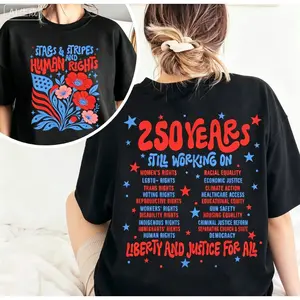 Stars & Stripes and Human Rights T-shirt, 250th Anniversary America Shirt, Patriotic Feminist, Social Justice Shirt, Independence Day Tee
