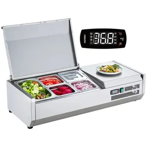 【DealsForYouDays】VEVOR Refrigerated Condiment Prep Station, 130 W Countertop Refrigerated Condiment Station, with 1 1/3 Pan 4 1/6 Pans, 304 Stainless Body and PC Lid, Sandwich Prep Table with Stainless Guard, ETL