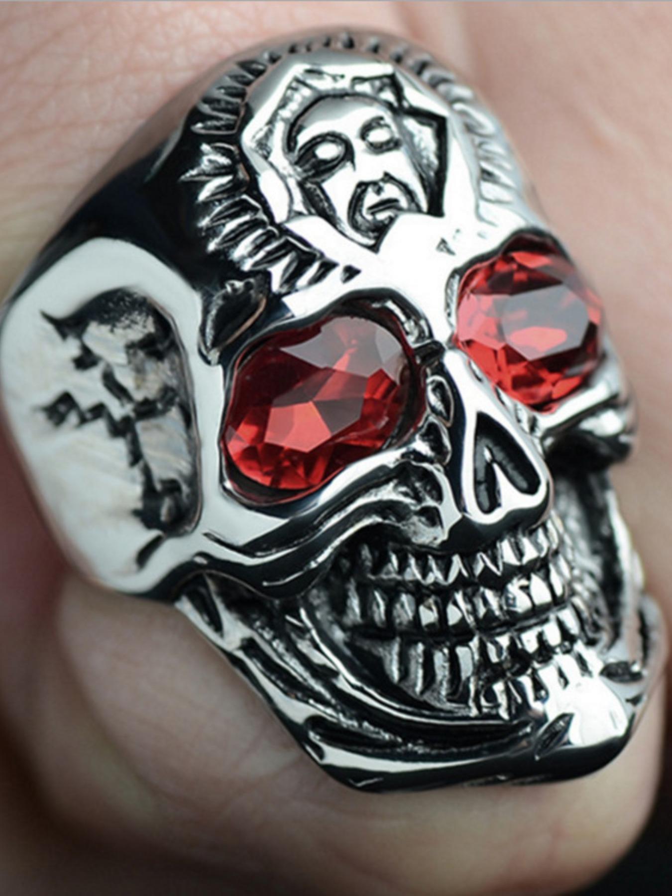 Creative Fashionable Red Eyes Skull Design Ring, Death's Head Metal Ring, Fashion Jewelry Accessories for Women & Men, Punk Style Ring, Dark Aesthetic Rings