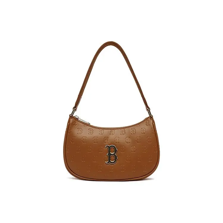 MLB Monogram Boston Red Sox Polyester Crossbody Bag for Men and Women, Classic Logo Design, Coffee Brown