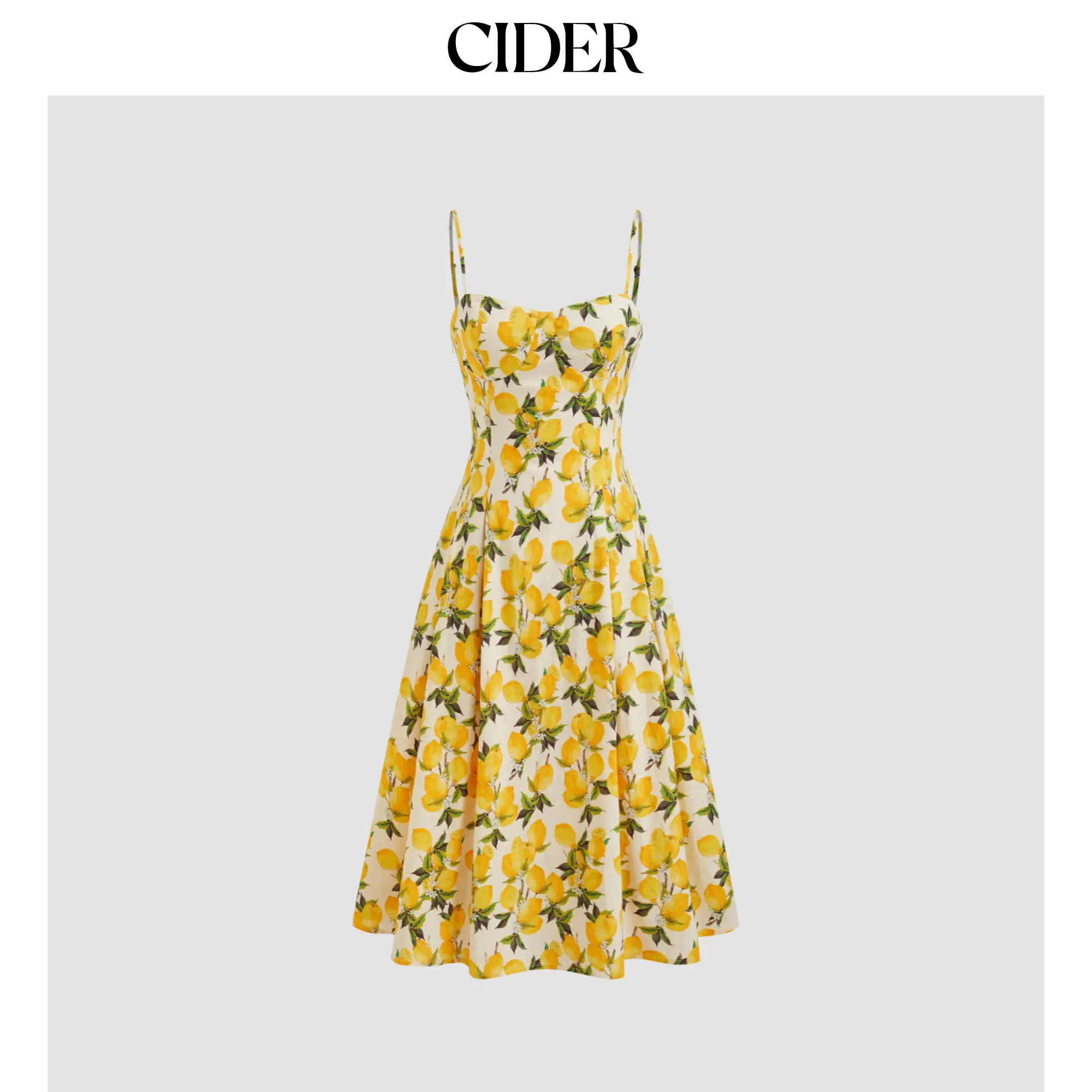Cider Cotton Lemon Lace Up Pleated Cami Midi Dress SummerFinds