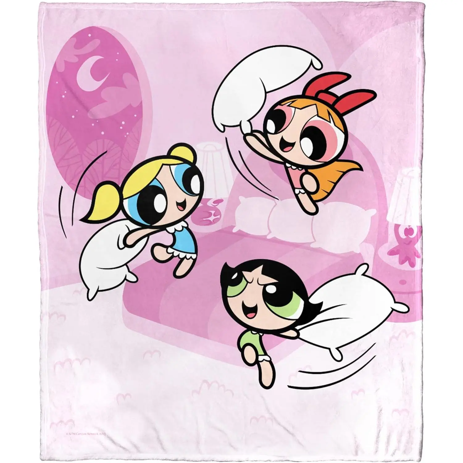 【Back To School】Powerpuff Girls Pillow Fight Throw Blanket, Soft Pink Bedroom Scene Bubbles Blossom Buttercup All Season Sofa Bed Cover, Cute Cartoon Girl Lightweight Foldable Travel Blanket, Nostalgic 90s Cartoon Holiday Housewarming Gift