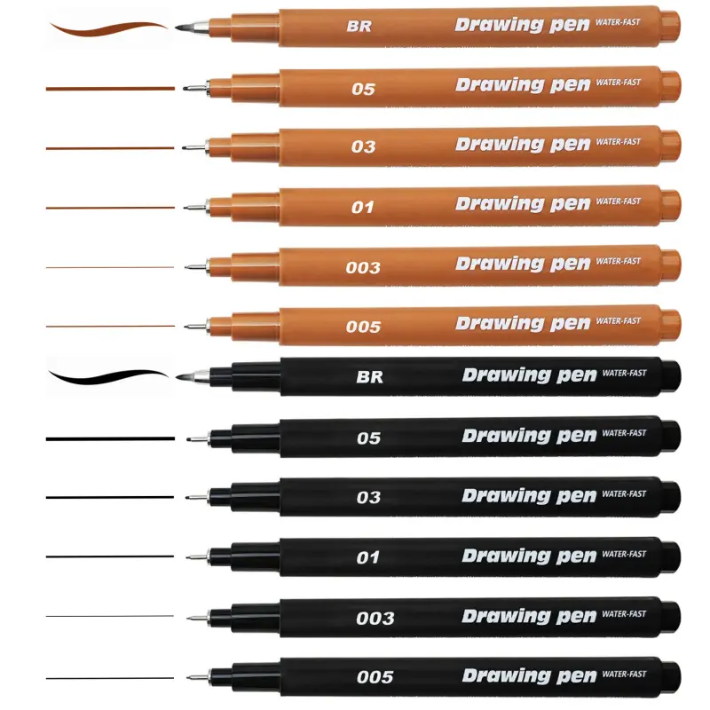Micro Fineliner Drawing Art Pens, 6Pcs Black/Brown Fine Line Waterproof Ink Pens, Archival Inking Markers for Sketching, Outlining, Anime, Illustration and Watercolor