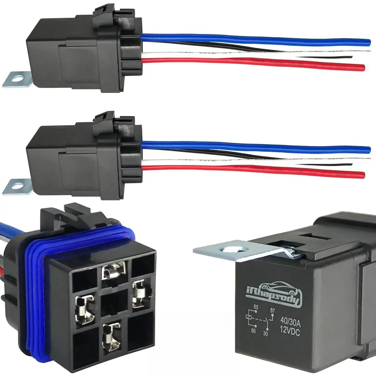 40/30AMP 12VDC Waterproof 4-pin Automotive Relays Kit with Built-in Diode
