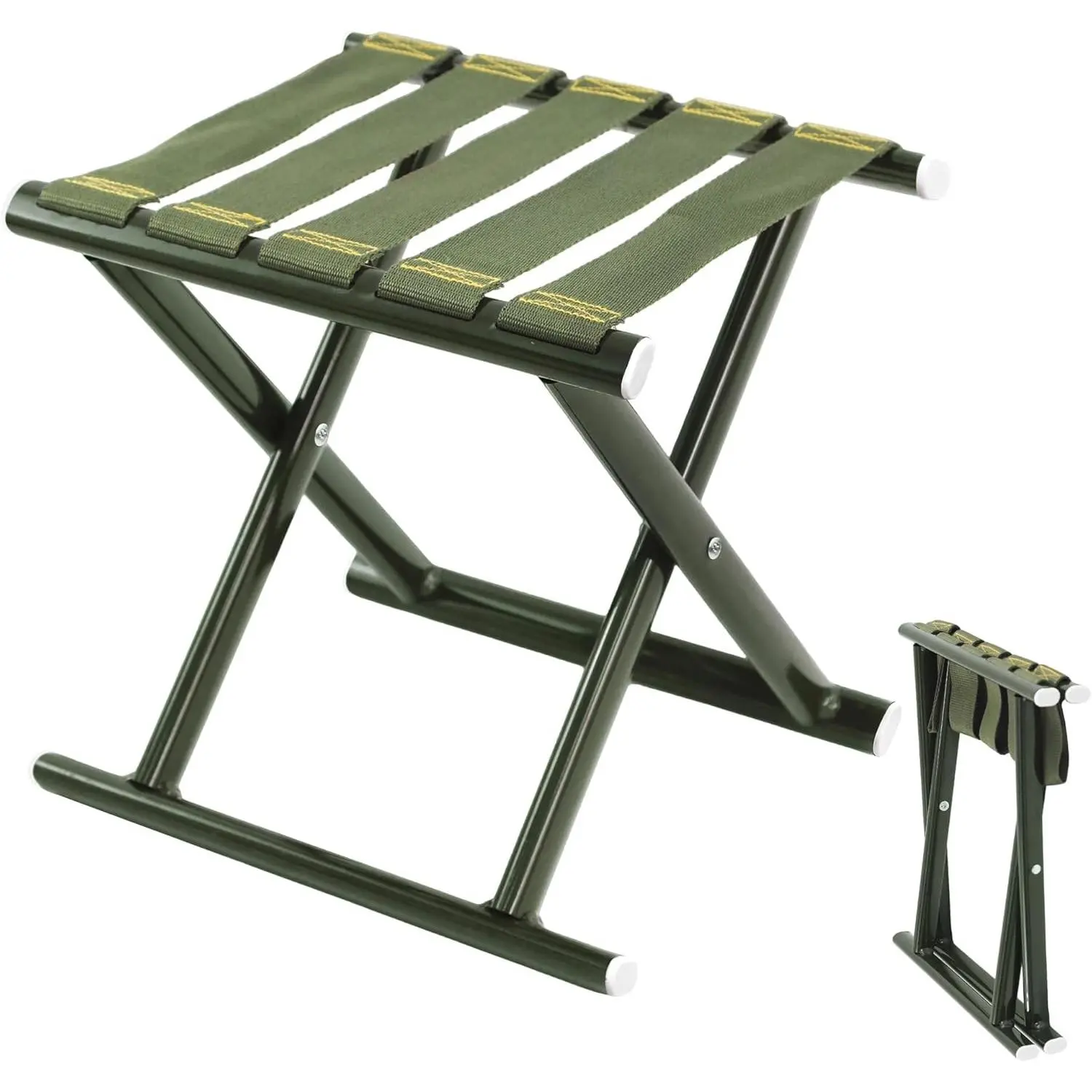 Heavy Duty Folding Stool, Full Steel Frame Camping Stool for Adults, 400LBS Capacity Military Green Portable Stool with Thickened Webbing, Anti-Slip Feet for Outdoor Camping Hunting Fishing Gardening