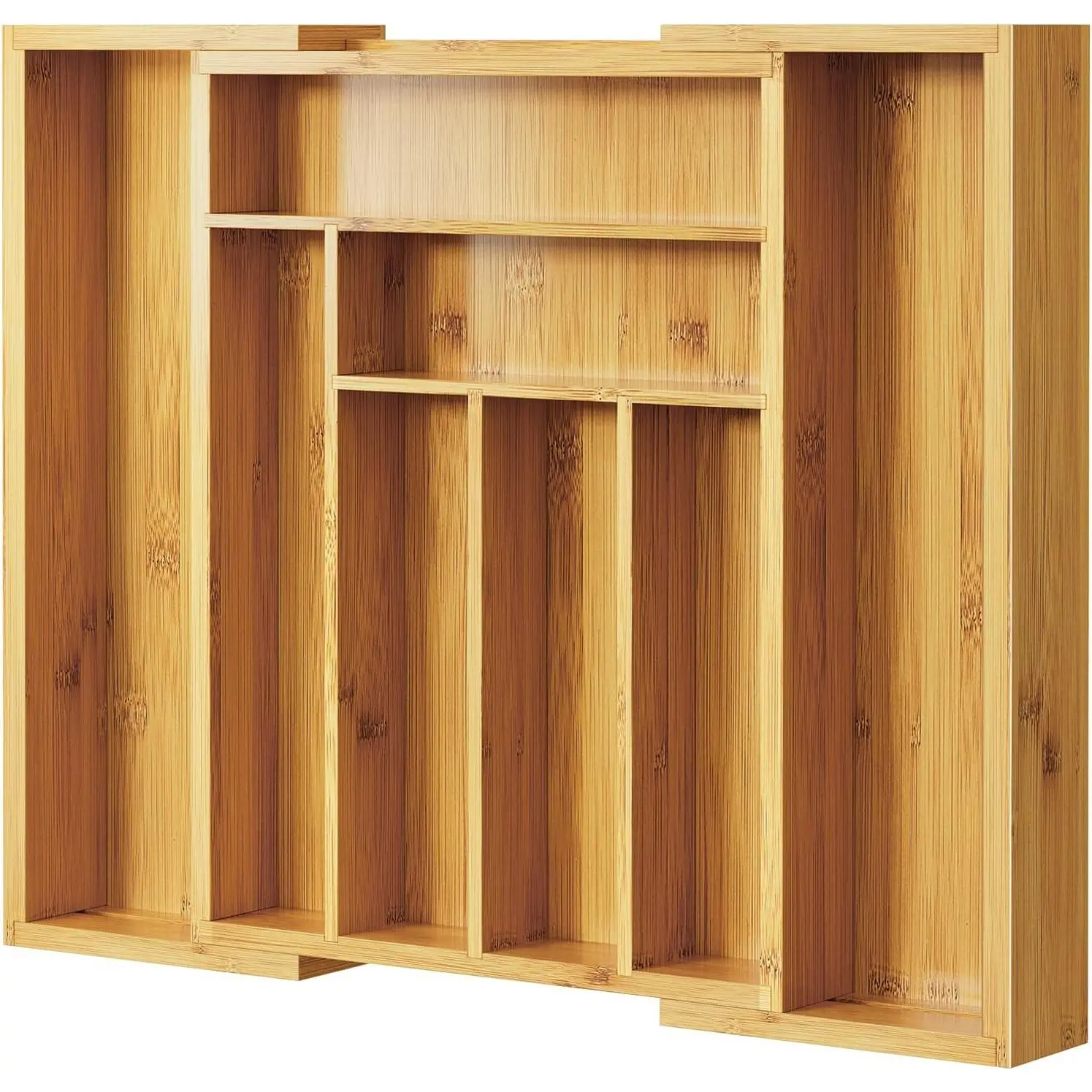 Bamboo Expandable Silverware Drawer Organizer, Adjustable Kitchen Utensil Tray for Forks, Spoons and Knives, Wood Storage Cutlery Holder for Bedroom and Living Room