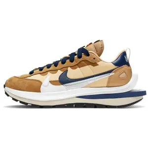 Sacai x Nike VaporWaffle Suede Sneakers – Sesame and Blue Void, Low-Top Casual Shoes for Men and Women, Khaki Verifiable, with credentials and supporting global authentication