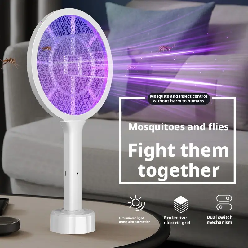 Handheld USB Rechargeable Mosquito Trap Light, Electric Fly Swatter Bug Zapper Racket Mosquito Killer Racket Fly Swatter Bug Zapper Mosquito Killer for Indoor Outdoor Home Office Patio Camping RV Multi‑Scene Use Mosquito Trap Lamp