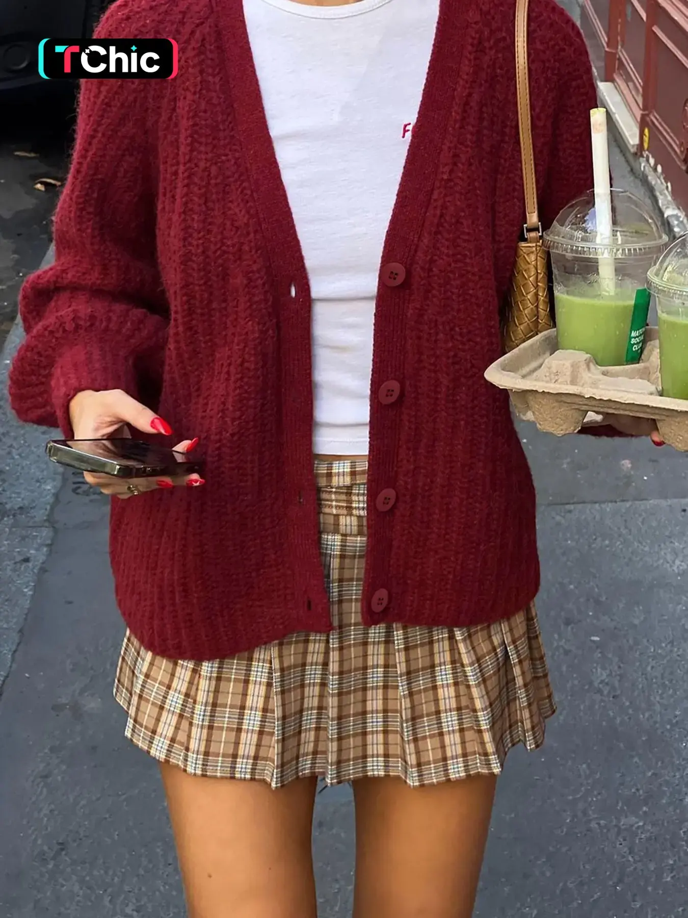 Women's V Neck Wine Long Sleeve Knit Sweater, Loose-Fitting Casual Fall Winter Open Front Cardigan, French Lazy Chic Style Daily Wear