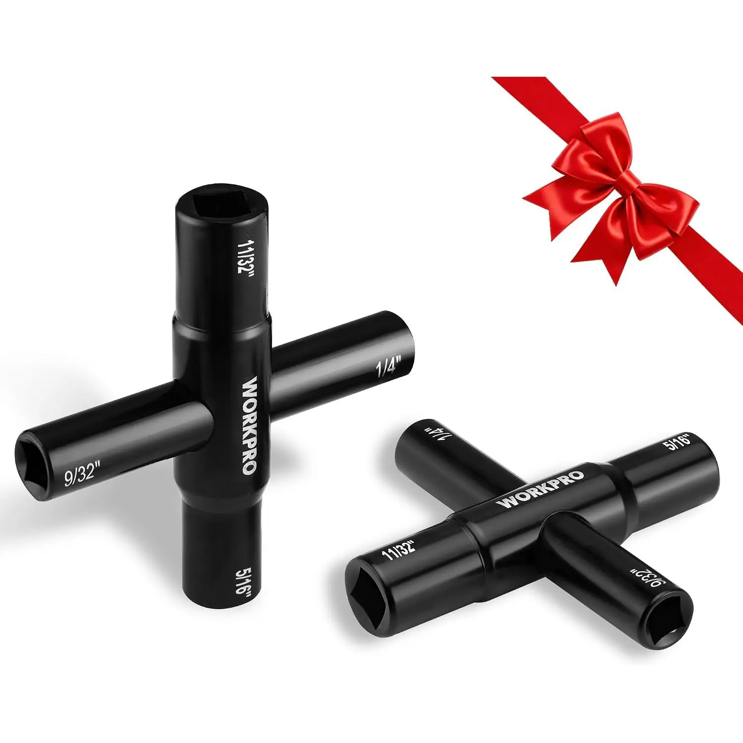 2PC 4 Way Sillcock Key Set, 40Cr Universal Utility Water Key, 1/4", 9/32", 5/16", 11/32", Multifunctional Heavy-Duty Water Valve Key Tool for Faucet, Spigot, Electric Meter & Cabinet, Black