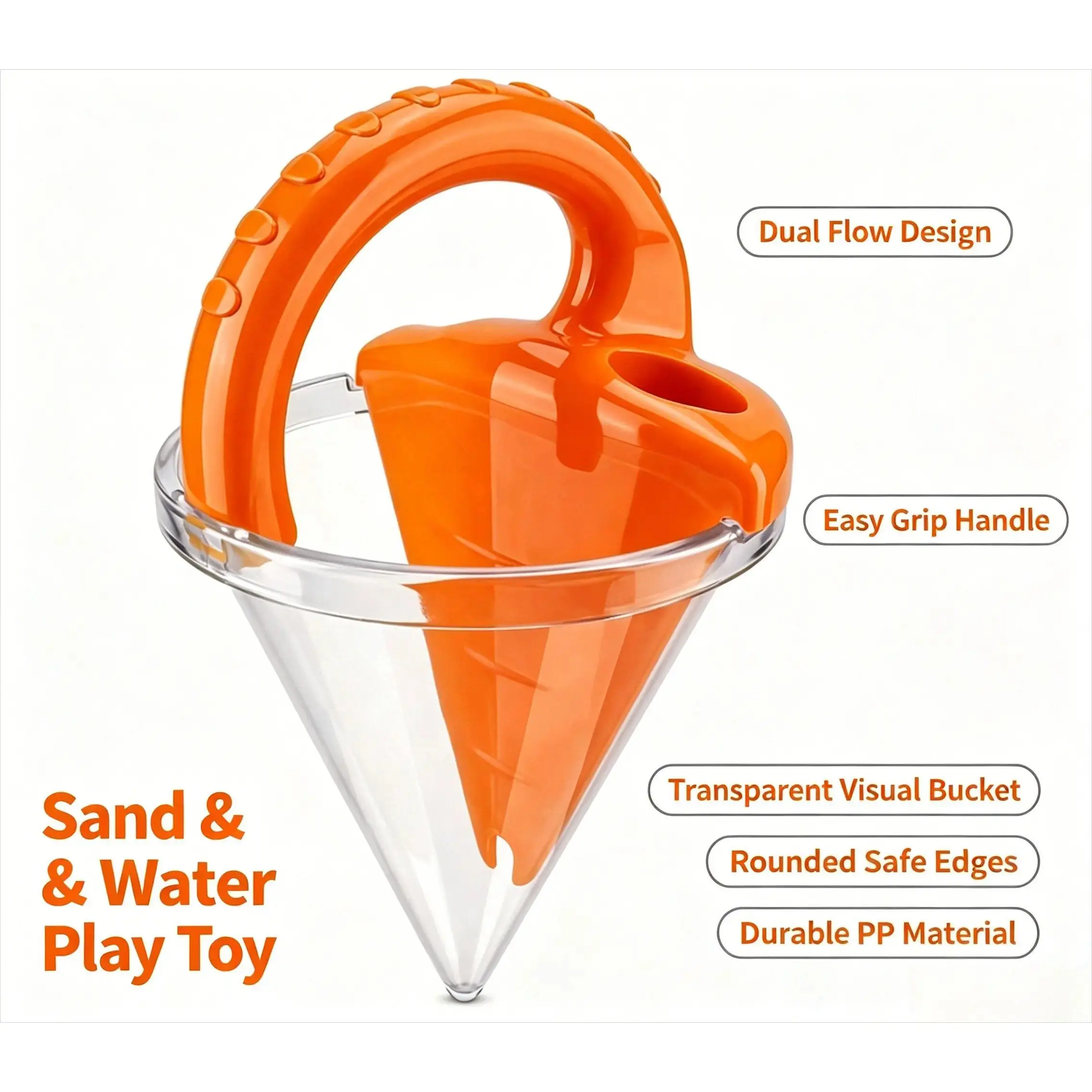 Beach Sand Water Mixing Play Set, Portable Sand Funnel Toy with Transparent Storage Cone, Sensory Sand Shaping and Water Pouring Toy for Beach, Backyard, Sandpit, Vacation and Outdoor Summer Activities