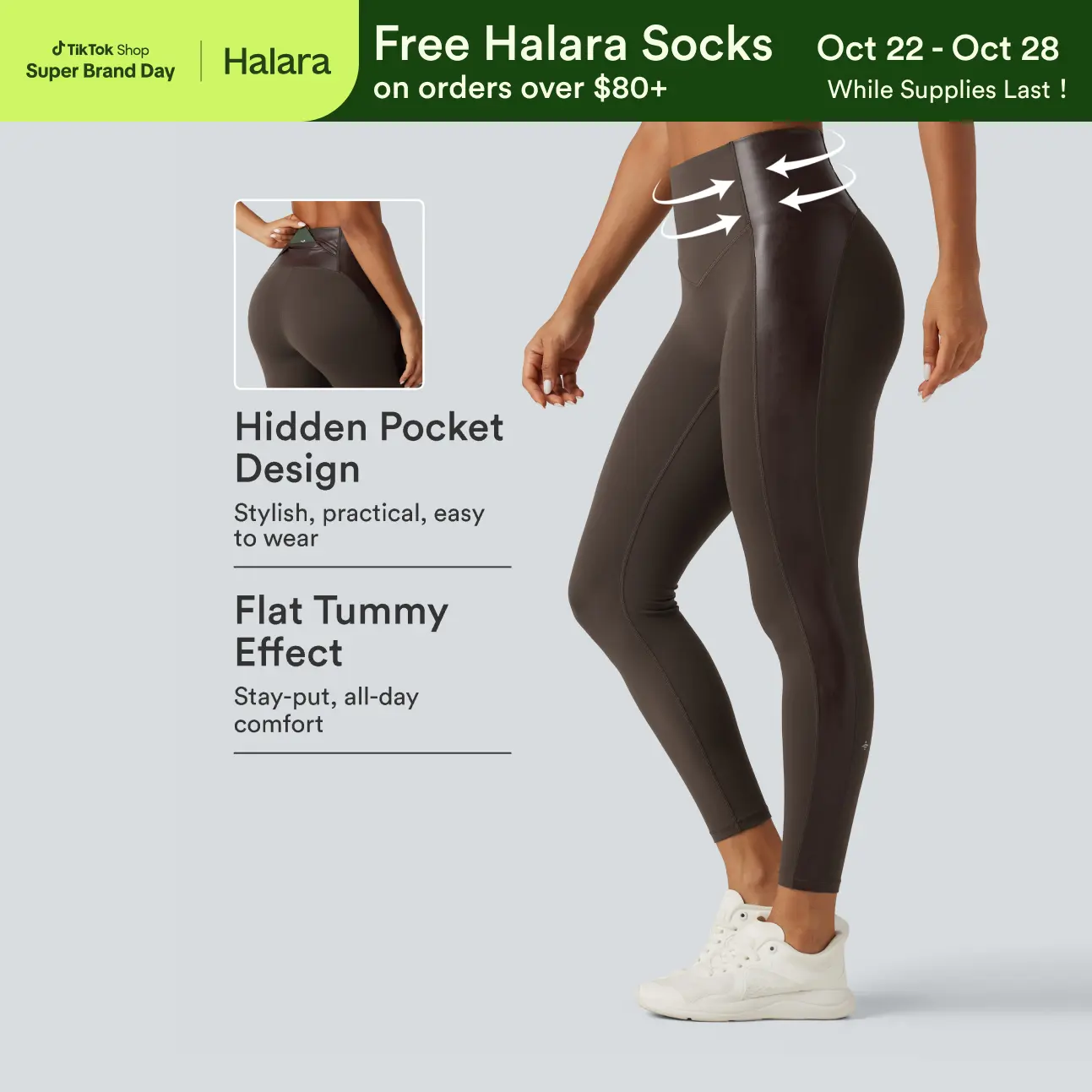 Halara UltraSculpt™ High Waisted Stretchy PU Tummy Control Yoga Leggings with Pocket