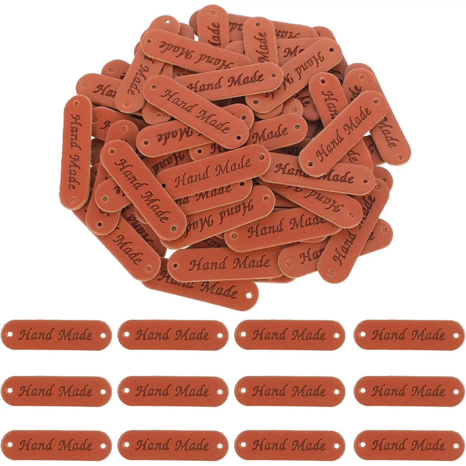 50 PU Leather Embossed Crochet Tags with Holes for  Items, Knitting Hats & DIY Craft Supplies