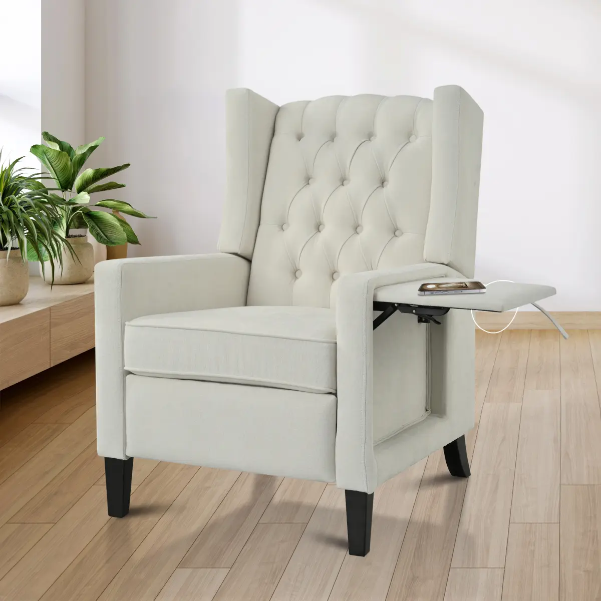 Manual Adjustable WingBack Recliner Chair.with Foldable Side Table, USB Charging ports ,Modern Comfy PushBack Reclining Chairs for Living Room, Bedroom,Dorm, Office