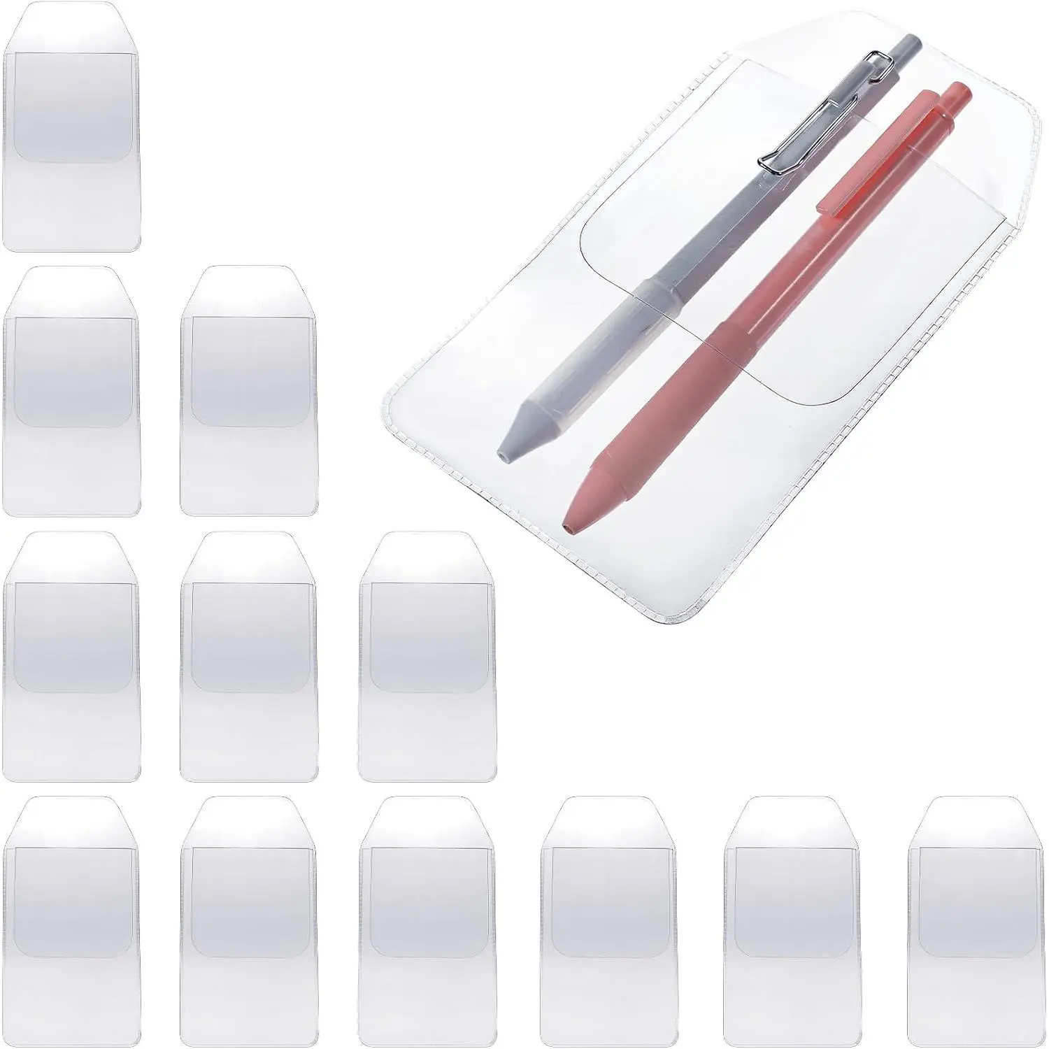12 count Pocket Protector for Men Shirt, Heavy Duty PVC Pen Protect Holder for Shirts, Lab Coats, Pointers, Cards, Pocket Protectors for Pens and Pencils School  Office Supplies (Clear Trapezoid)