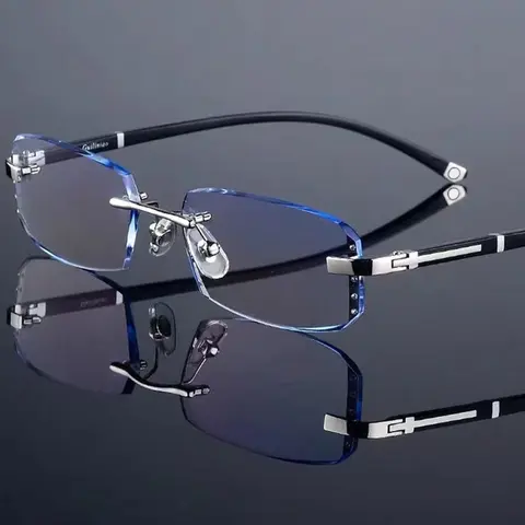 Fashionable Cut-Edge Frameless Blue Light Blocking Glasses, Stylish Protective Eyewear with PC Frame, Casual Style for All-Season Wear, Anti Blue Glasses, Anti Bluelight Glasses