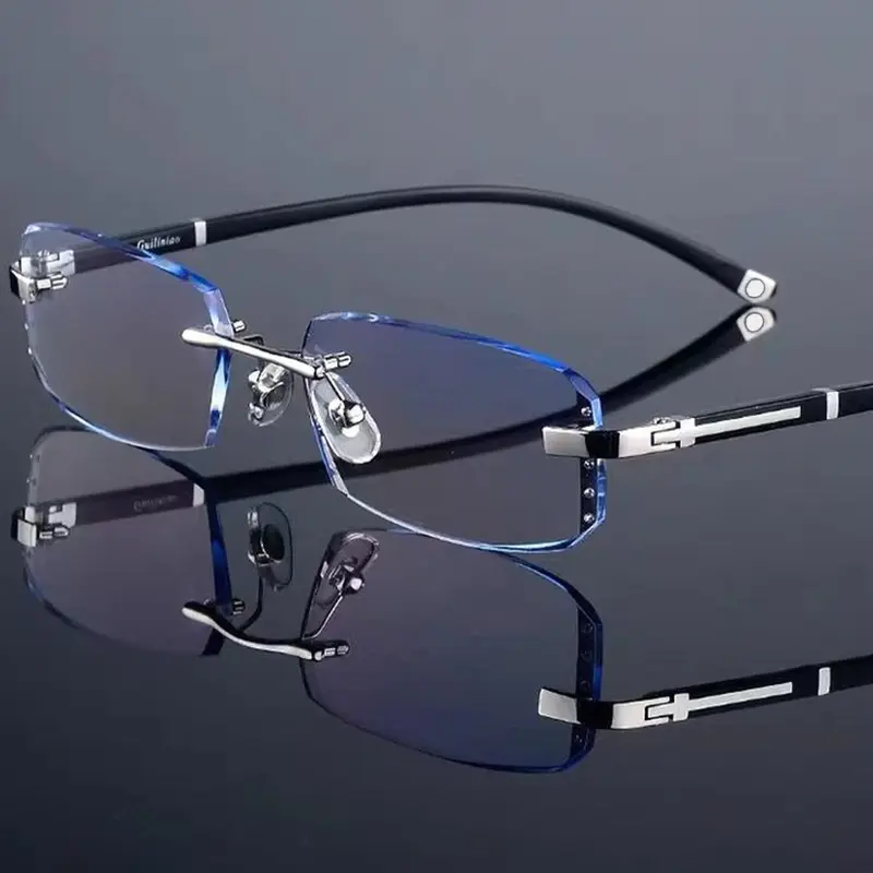 Fashionable Cut-Edge Frameless Blue Light Blocking Glasses, Stylish Protective Eyewear with PC Frame, Casual Style for All-Season Wear, Anti Blue Glasses, Anti Bluelight Glasses