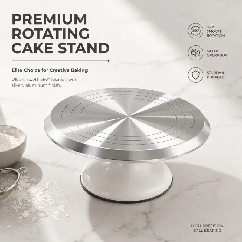 Premium 360 Rotating Cake Stand - Aluminum Top with Silent Ball Bearing Base, Ideal for Decorating & Displaying Cakes, Cake Rotating Turntable, Cake Decorating Supplies