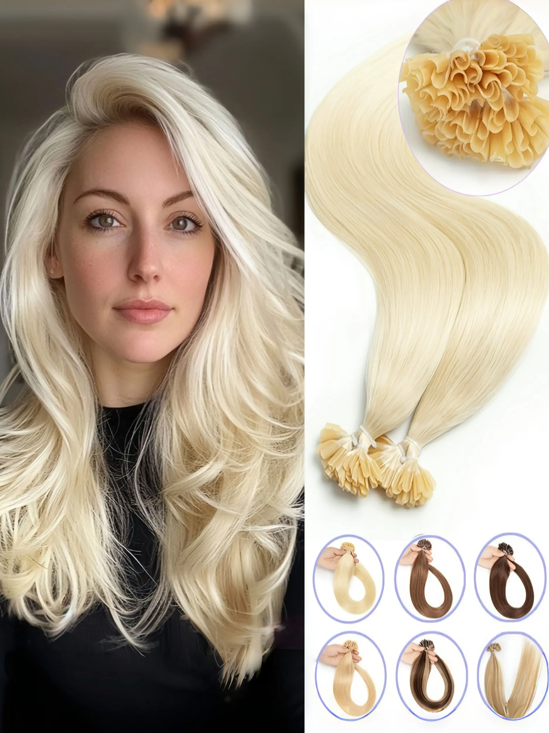 U Tip Fusion Hair Extensions, Human Hair Bondings with Keratin Tips, 1.5cm Length, Instant Volume & Length, for Dreadlocks, Braids, Ponytails