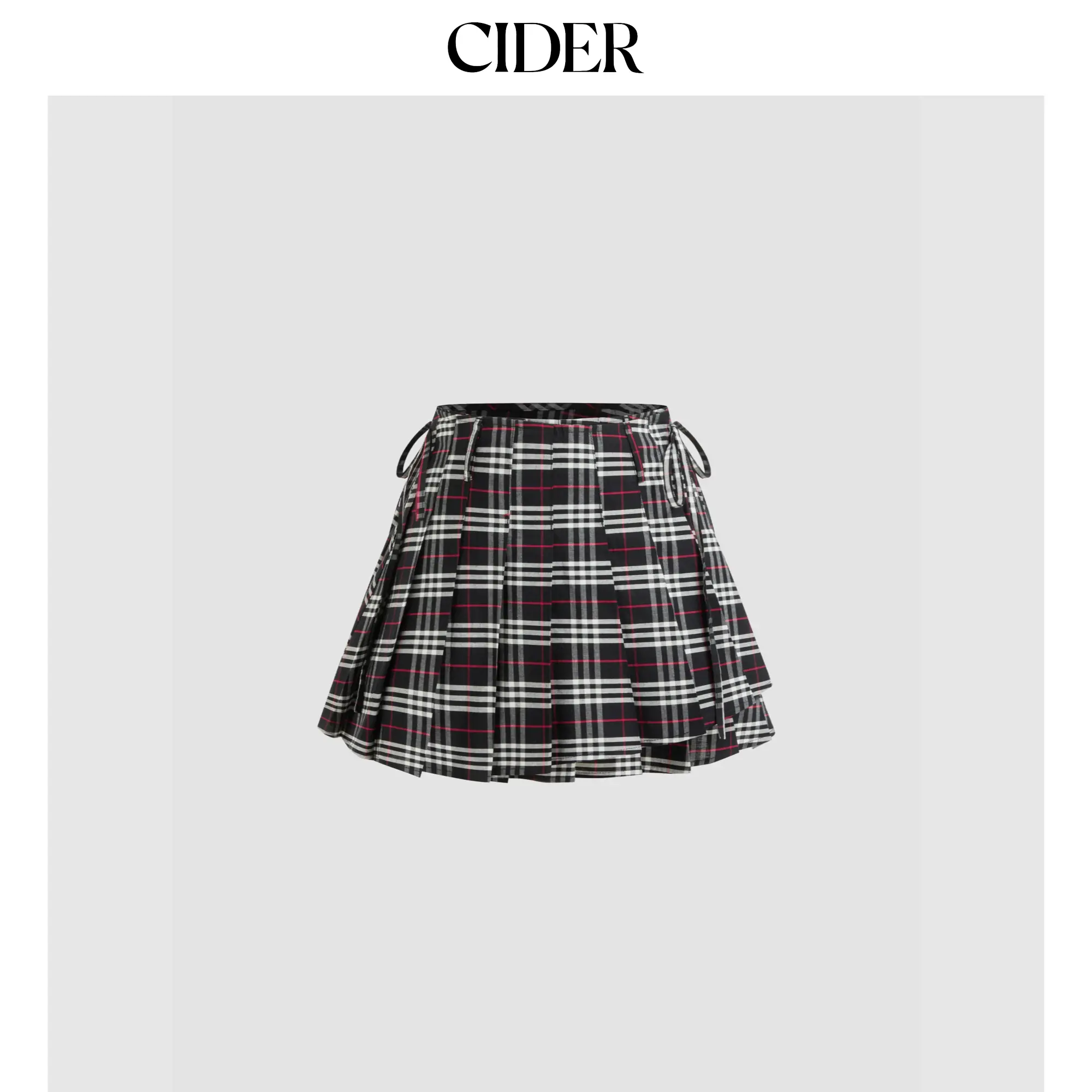 Cider Mid Rise Plaid Knotted Pleated Mini Skirt