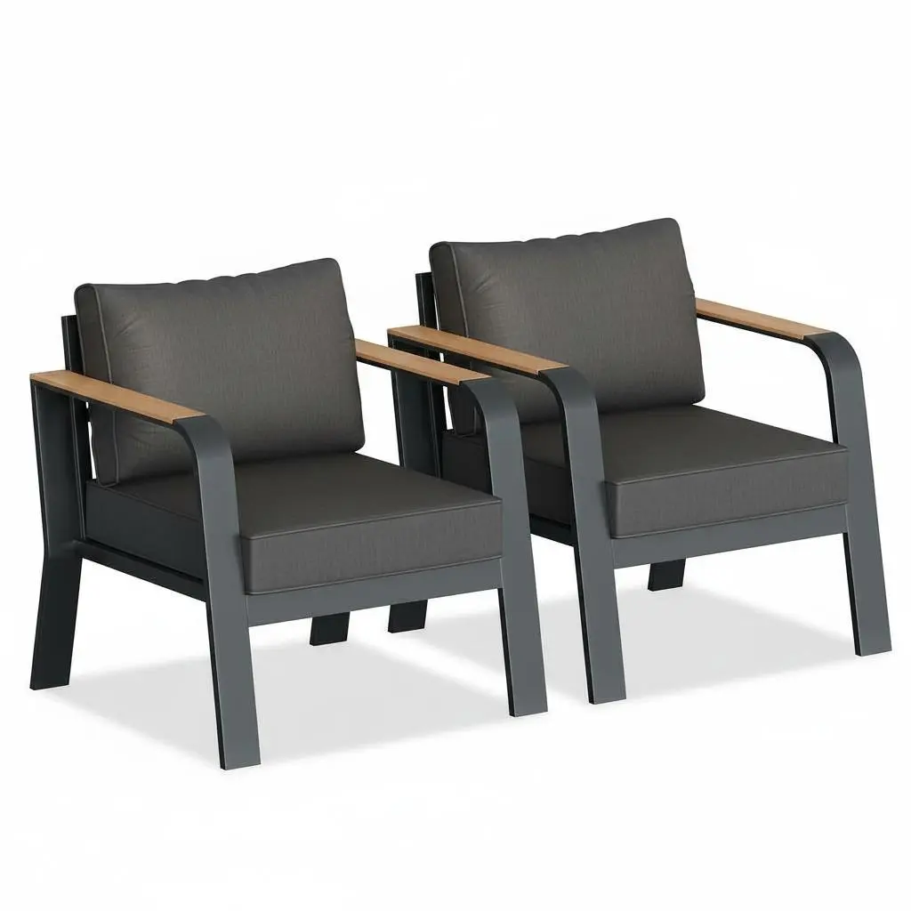 2-Pack Modern Aluminum Outdoor Patio Armchairs – All-Weather Metal Frame, Thick Washable Cushions, Durable Garden Furniture