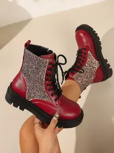 Soft Leather Patchwork Thick Sole Boots, Comfortable Breathable Sole, Perfect for Parties, Shopping, Daily Wear, Versatile Short Boots