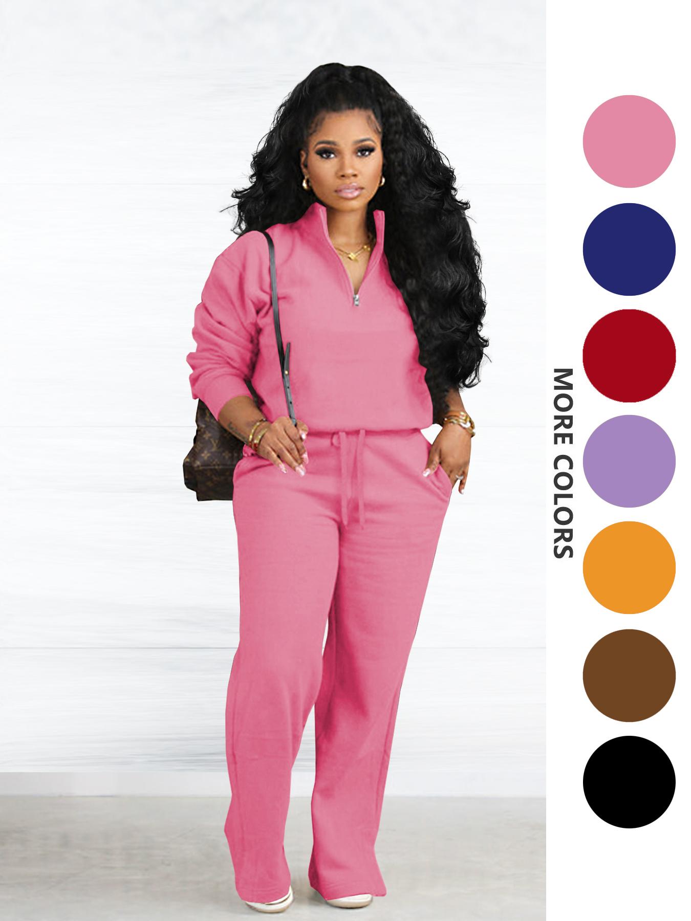 Two-piece Set Women's Solid Zip Up Funnel Neck Sweatshirt & Drawstring Waist Pants, Casual Fashion Cozy Fitted Drop Shoulder Long Sleeve Top & Pocket Trousers for Daily Outdoor Wear, Women's Clothing for Fall & Winter