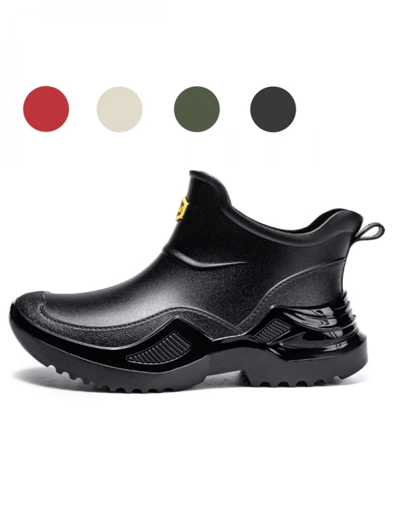 Matte Black Platform Women Short Rain Boots, One Piece Seamless Waterproof Rubber Shoes, Non Slip Sole for Daily Commute Beach Wading