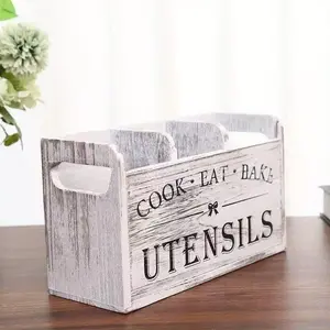 Wooden Kitchen Utensil Rack with 3 Shelves, Farmhouse Style Storage Organizer, Rustic Cooking Tools Holder, Countertop Decor
