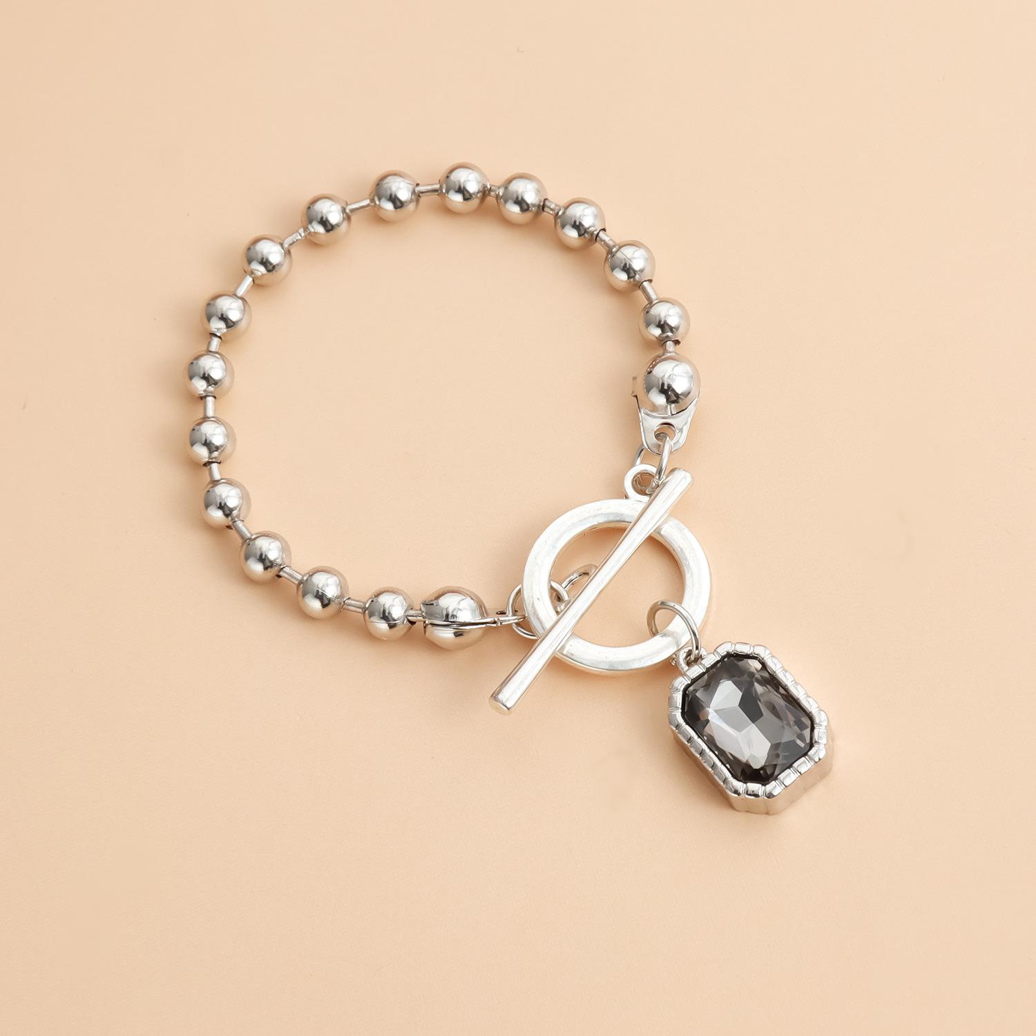 Black Crystal Pendant Necklaces for Women Silver Beaded Ball Chain Geometric Rectangle Choker Collarbone Necklace Daily Party Work Wear Jewelry Gifts