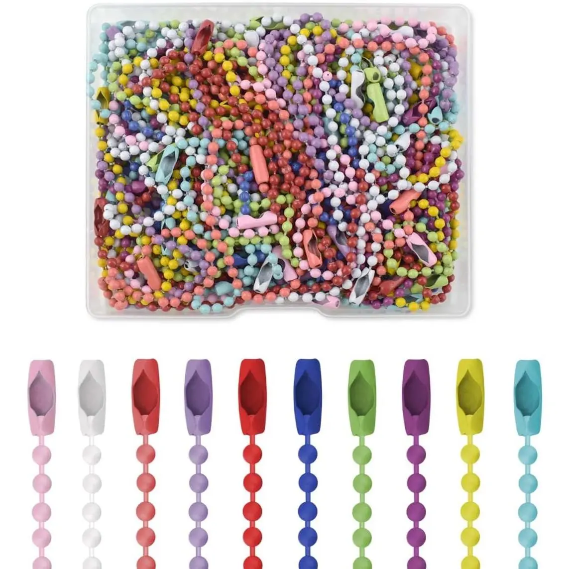 100 count Ball Bead Chain Ball Chain   Tag Necklace Chains Beaded Metal  2.4mm Beads Chains for  Making Steel Ball Bead Chain with Connector for Key Craft DIY ( Color)