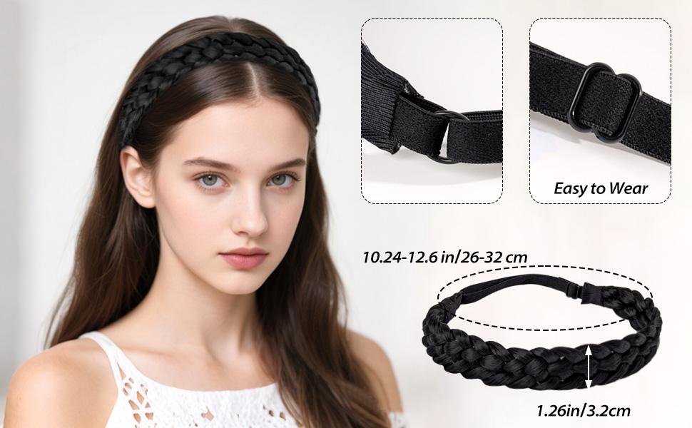 Hairband - 5 Strands Synthetic Braid Headband, Stretch Elastic Chunky Wide Plaited Hair Braids Band, Braided Headband for Women Girls, Brown, 1 Pack