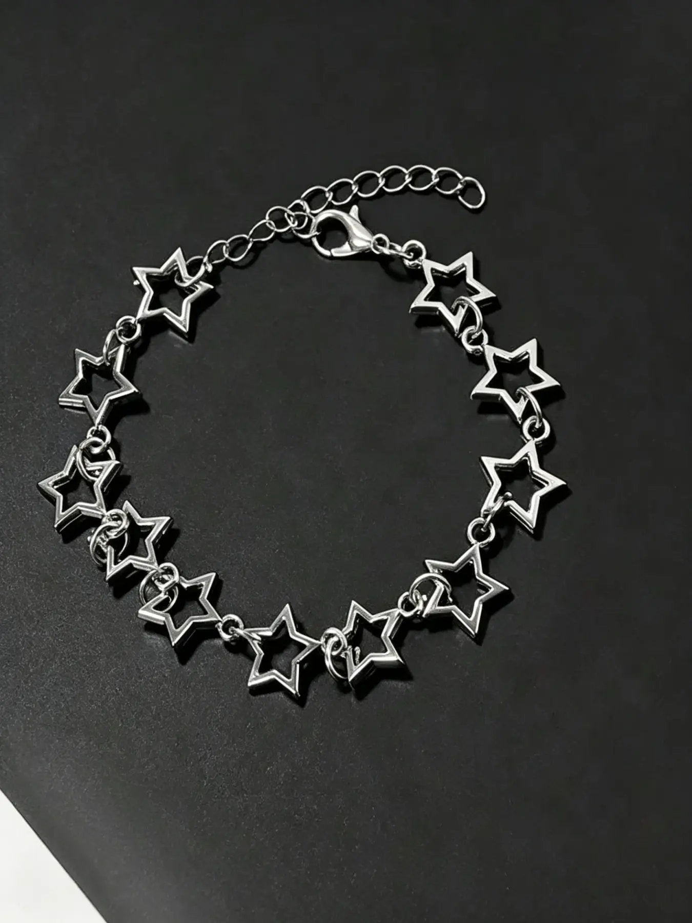 1 Pc Y2K Hollow Star Link Chain Bracelet, Silver Tone Adjustable Star Charm Bracelet, E-girl Grunge Streetwear Accessory, Jewellery