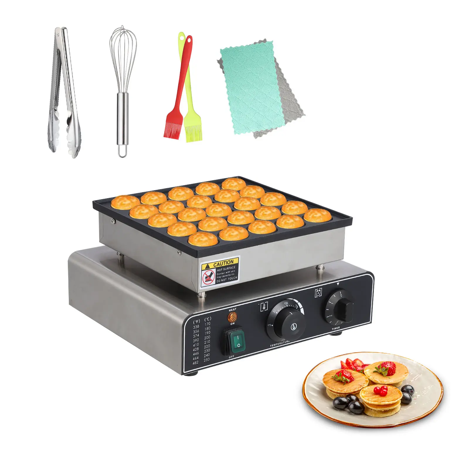 Round Muffin Maker, 25 Hole Stainless Steel Waffle Maker, Non-Stick, 110V Temperature and Time Control, Heart Belgian Waffle Maker Ideal for Restaurant, Home and Snack Bar Use
