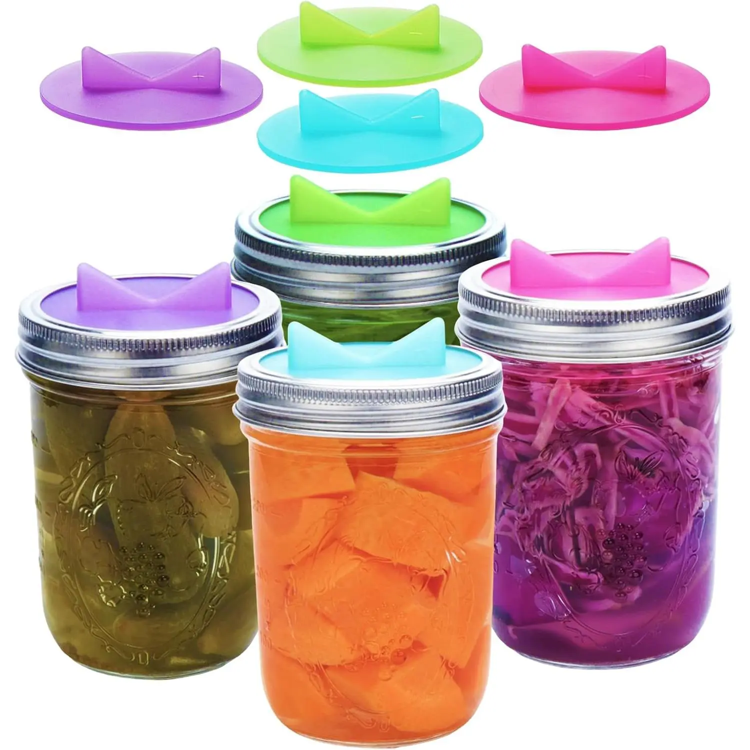 4-Pack Mason Jar Fermentation Lid Kit, Easy-to-Clean Airlock Kitchen Utensils with Bunny-Ready Design, Fits Wide Mouth Jars for Sauerkraut Fermenting