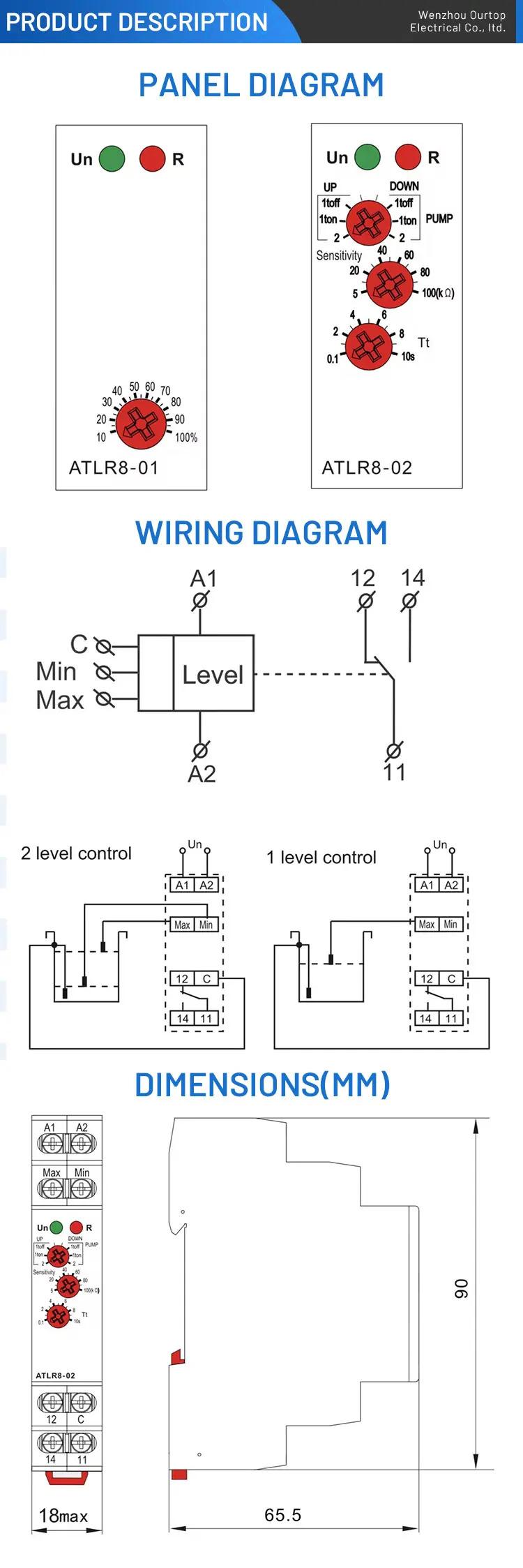 level control relaMultifunction Type 0.1-10s Adjustable Delay Timer Relay with 2 or 1 Level Contorl Mode 10A Time Relay Din Rail